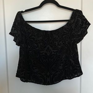 Lord and Taylor Black Velvet Off the Shoulder Top